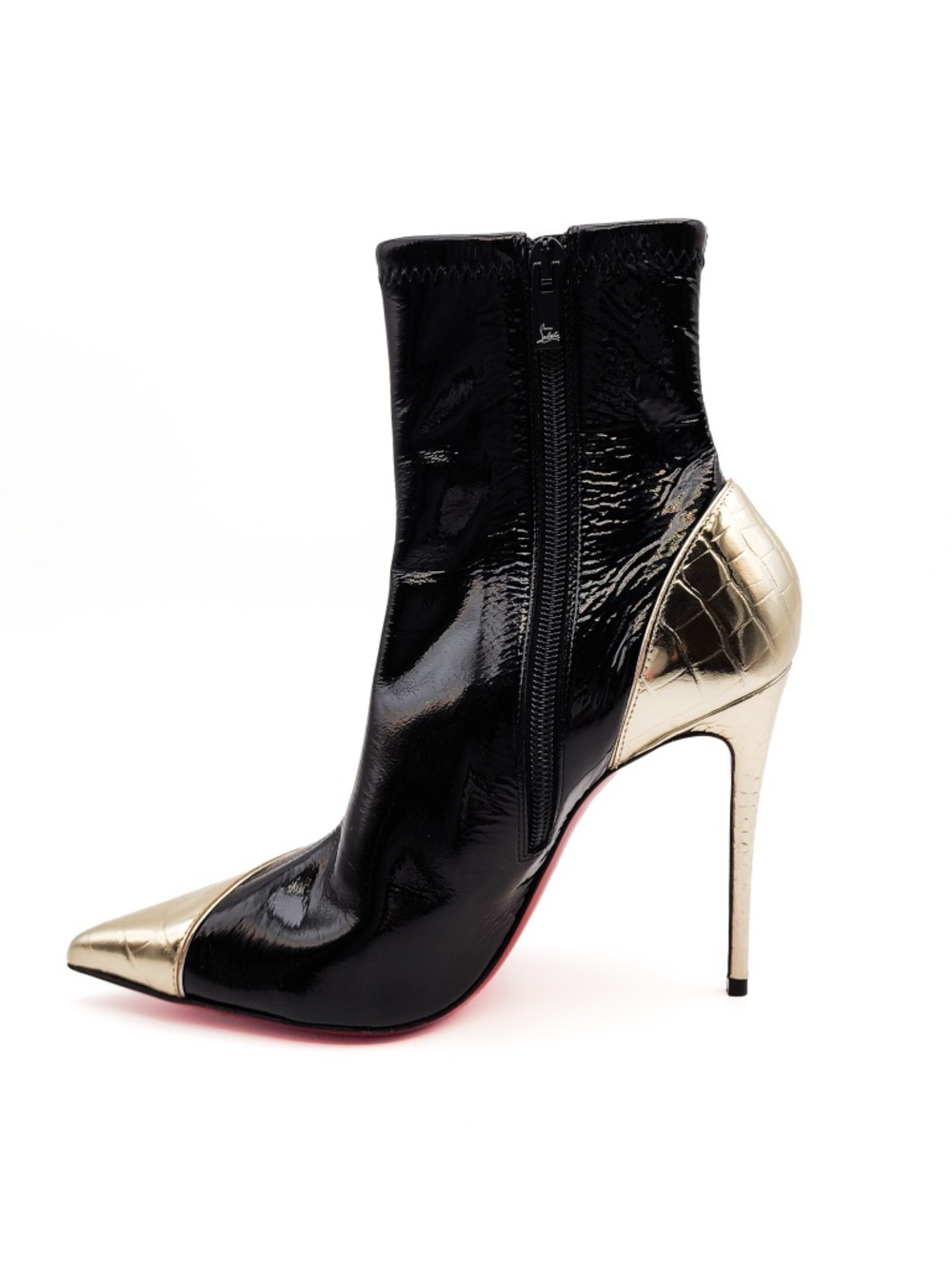 Christian Louboutin Bibooty 100 Black Gold Patent Leather Zip Bootie EU 36 - Picture 5 of 11